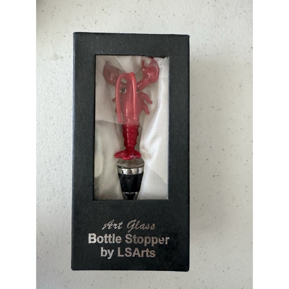 LSArts Art Glass Lobster Wine Bottle Stopper Coastal Barware Gift New In Box